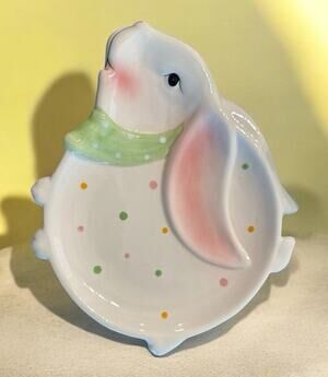 Studio 33 Ceramic Rabbit Decorative Plate 8" Polka Dot Easter Glossy